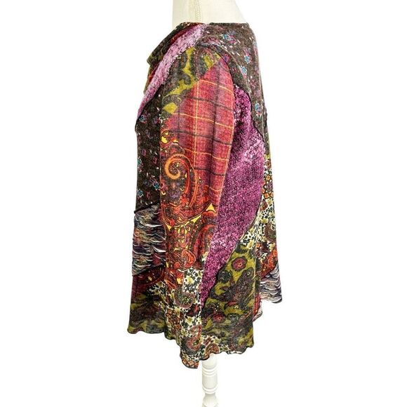 Ali Miles Multi Print & Fabric Tunic Top Art to Wear Layered Sweater Boho Size L - Picture 8 of 10